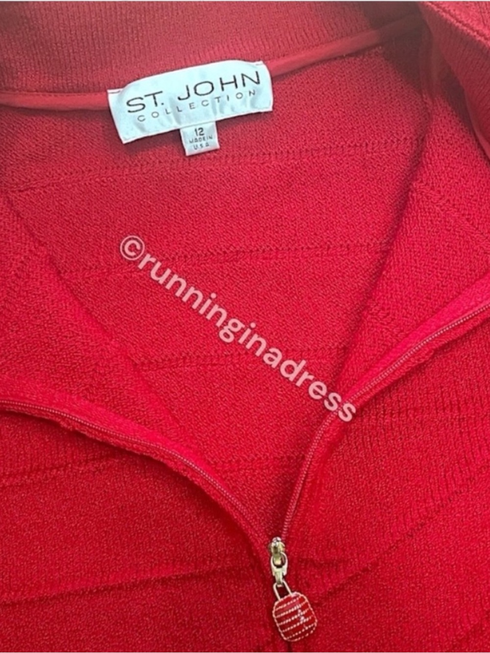 St John Collection Red Santana Knit Zip Jacket 12 Vintage Marie Gray Mock Neck - Picture 9 of 15